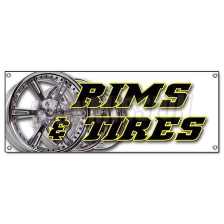 SIGNMISSION RIMS & TIRES BANNER SIGN wheels tires car rims truck suv automotive auto repair B-Rims & Tires